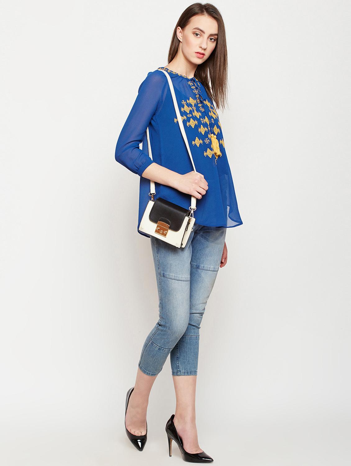 women's a line tie-up neck top - 16333068 - Standard Image - 3