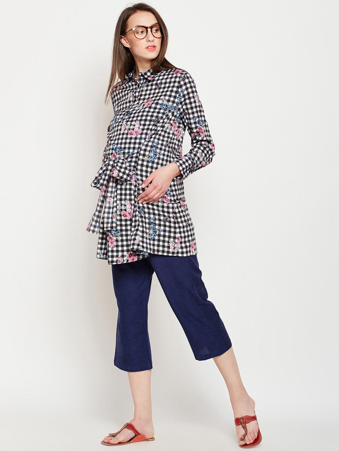 checkered tie front maternity tunic - 16333077 - Standard Image - 3