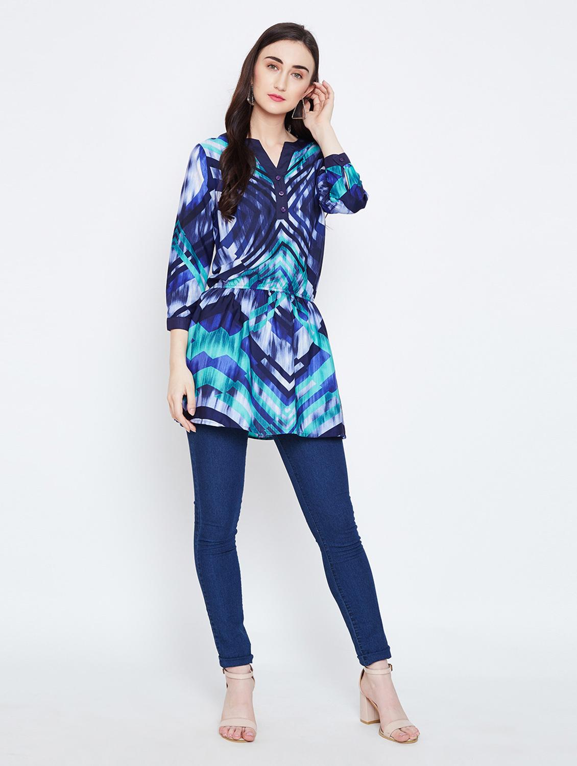 notch neck button detail tunic - 16333085 - Standard Image - 3