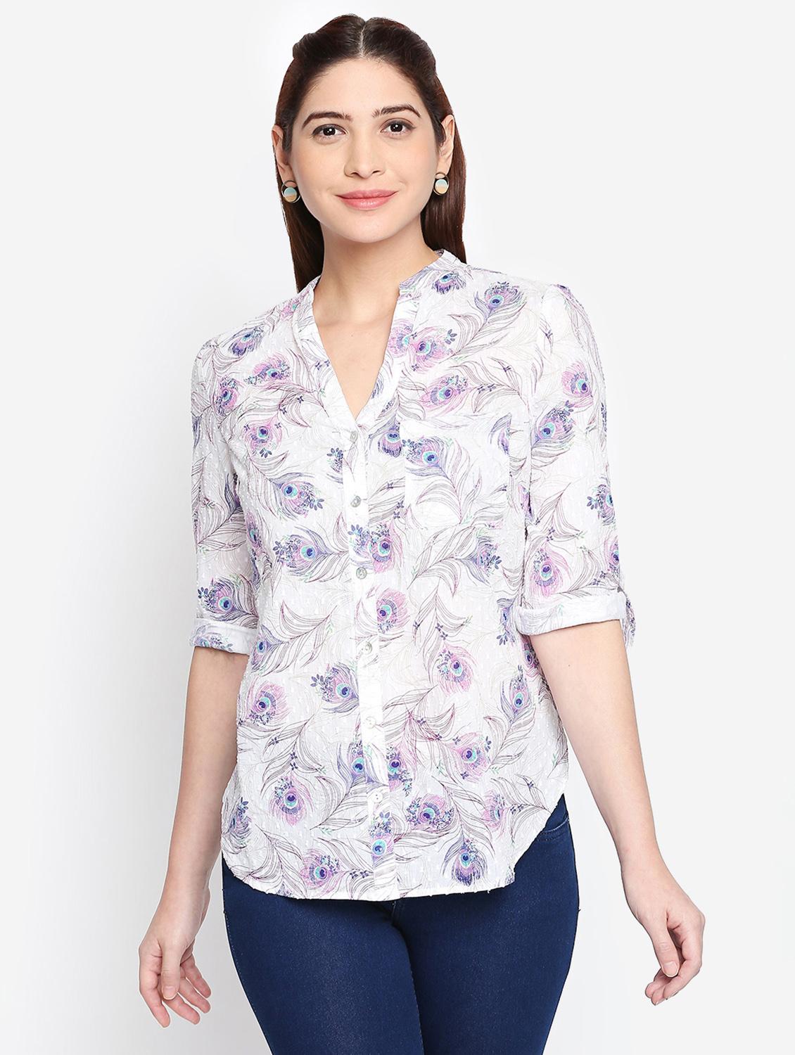 roll up sleeved mandarin neck shirt - 16333095 -  Zoom Image - 0