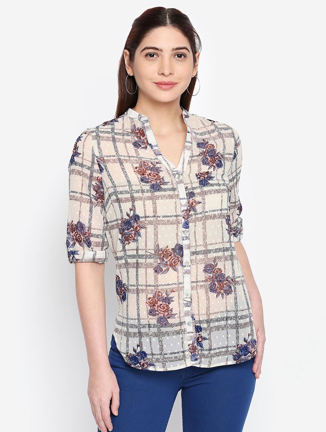 mandarin neck roll up sleeved shirt - 16333101 - Zoom Image - 0