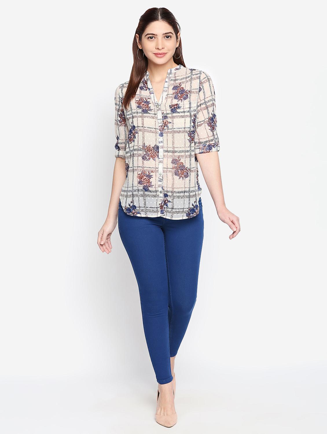 mandarin neck roll up sleeved shirt - 16333101 - Standard Image - 3