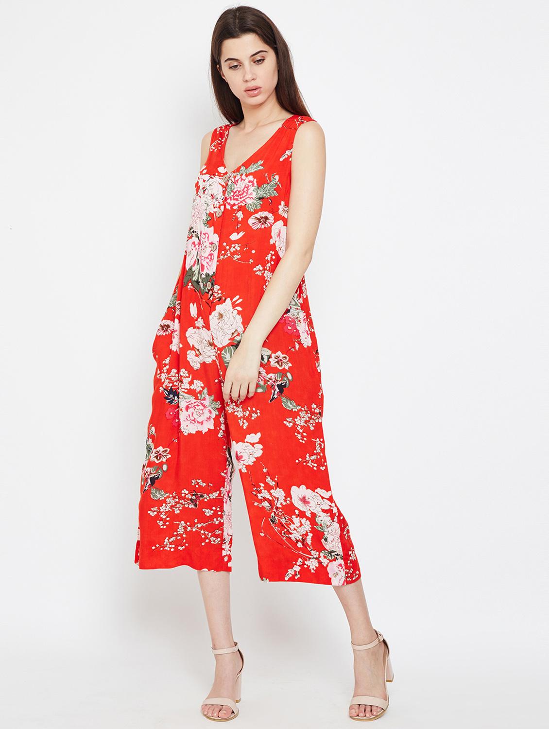 button detail floral jumpsuit - 16333105 -  Zoom Image - 0