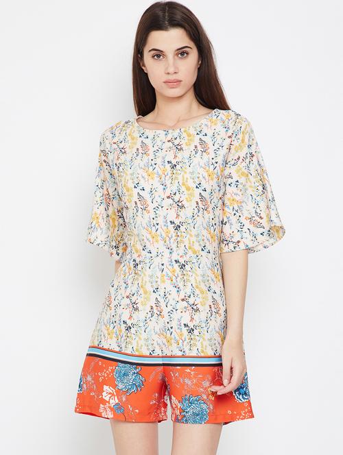 drop shoulder floral romper - 16333110 - Standard Image - 0