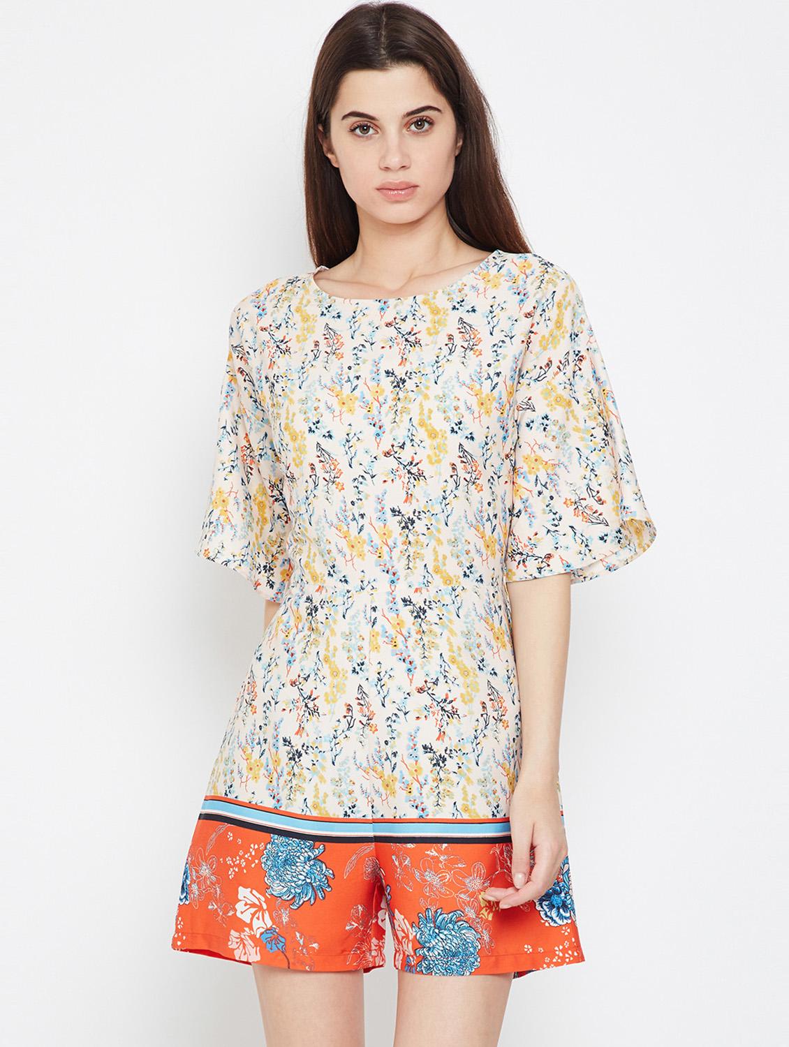drop shoulder floral romper - 16333110 - Zoom Image - 0