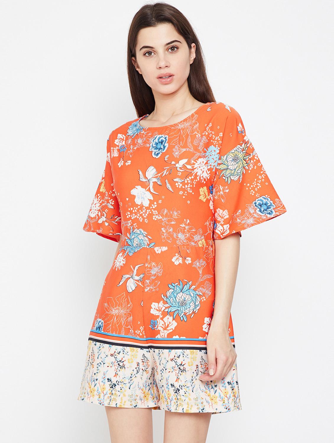 drop shoulder floral romper - 16333112 - Zoom Image - 0