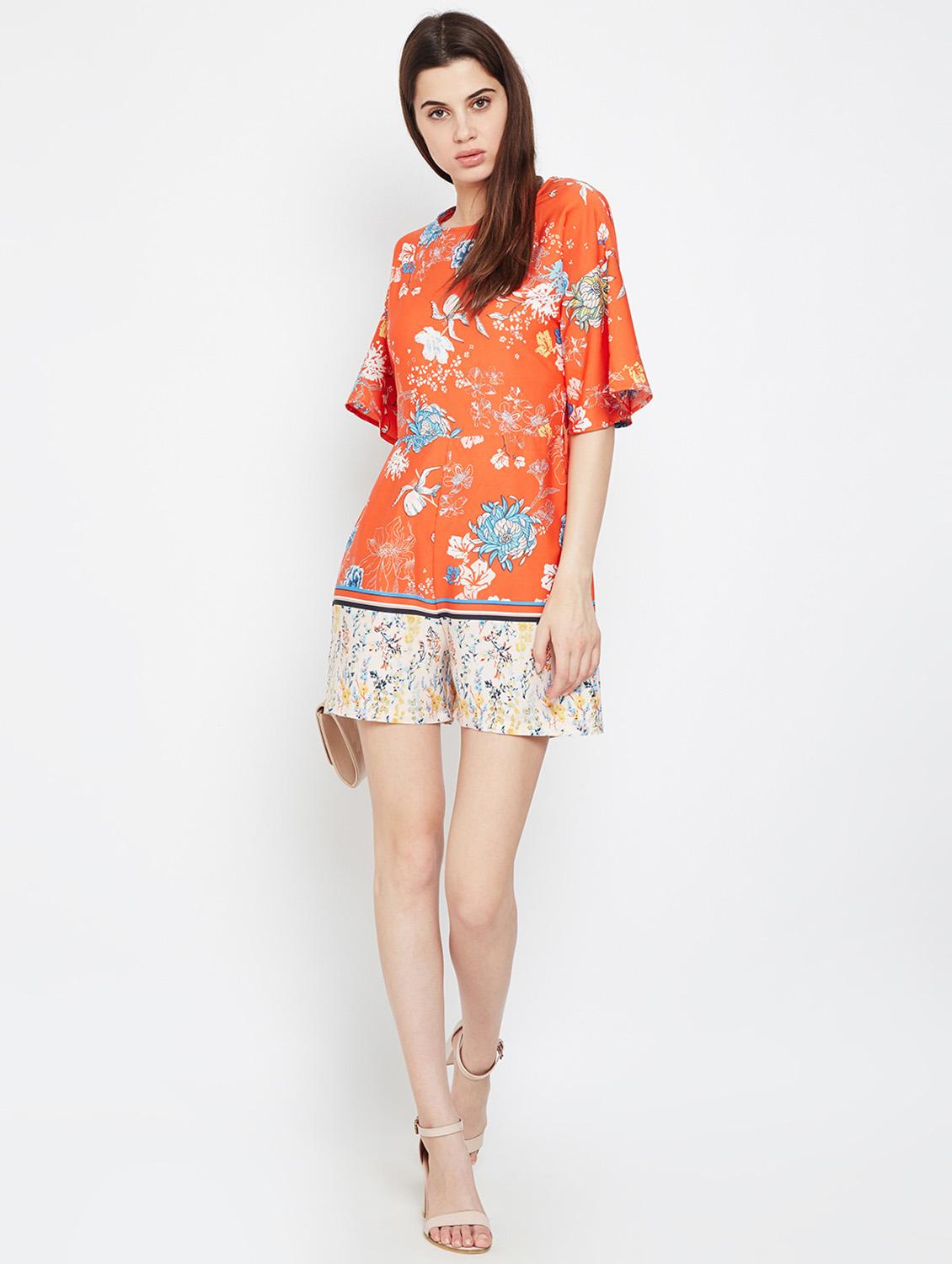 drop shoulder floral romper - 16333112 - Standard Image - 3
