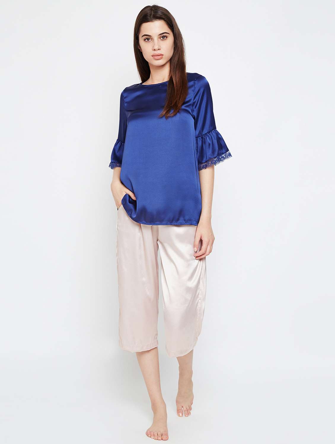 lace trim bell sleeved top - 16333157 - Standard Image - 3