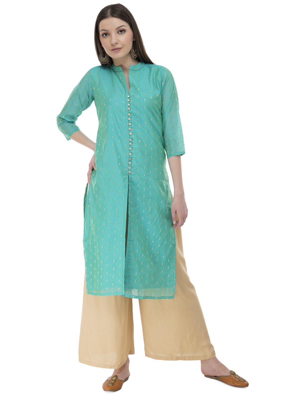 zari motifs high slit kurta - 16333276 - Zoom Image - 0