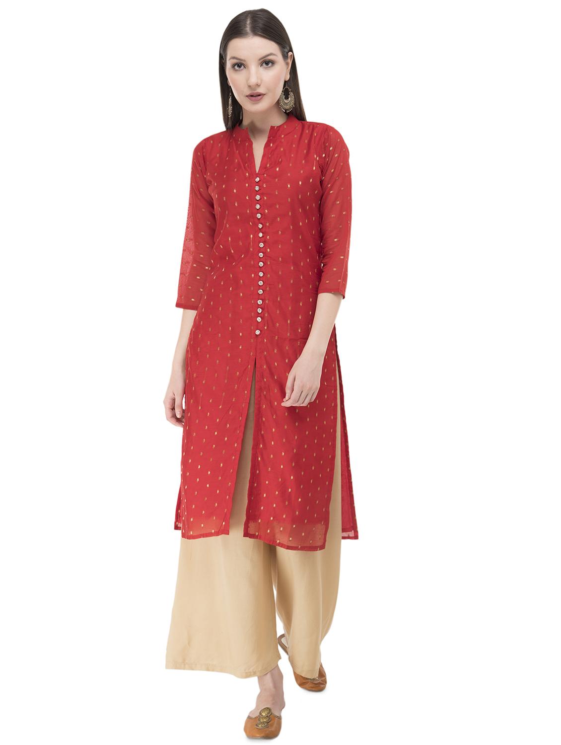 zari motifs high slit kurta - 16333277 - Zoom Image - 0