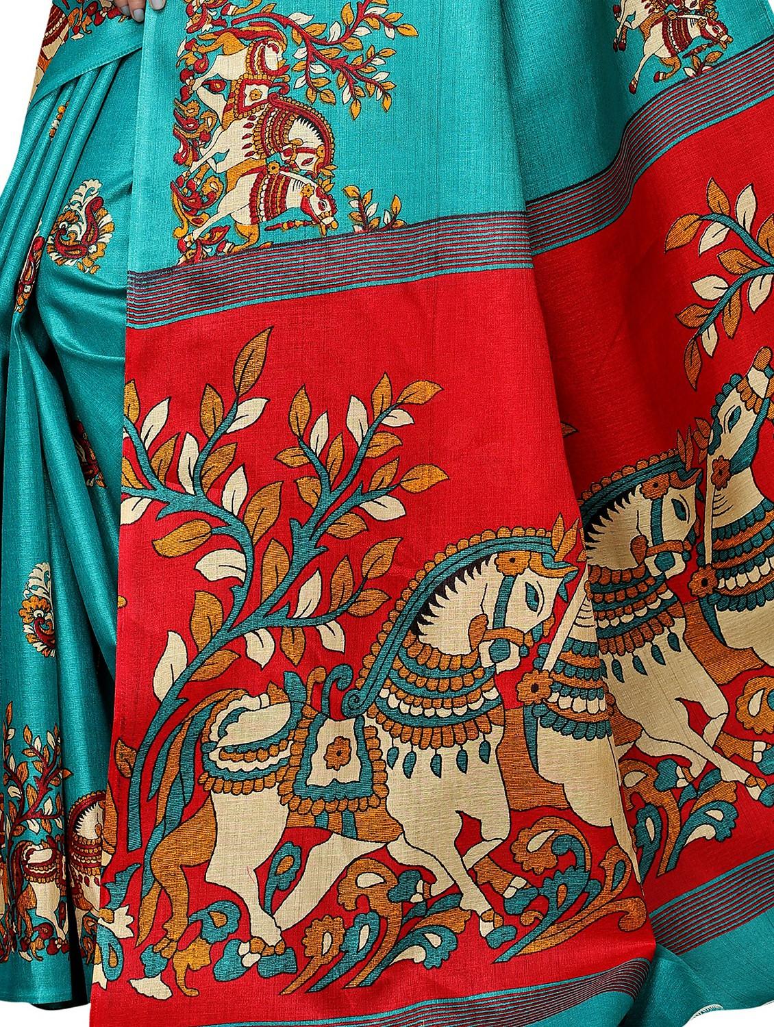 kalamkari printed saree with blouse - 16333695 - Standard Image - 3