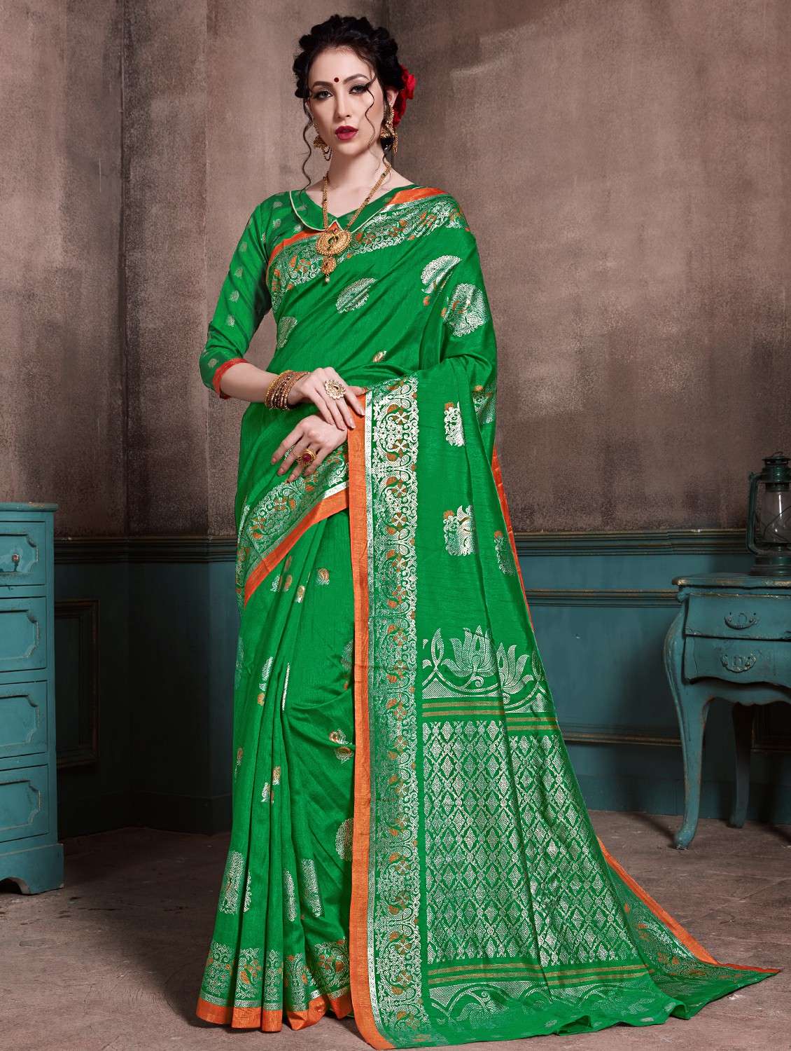 foil printed saree with blouse