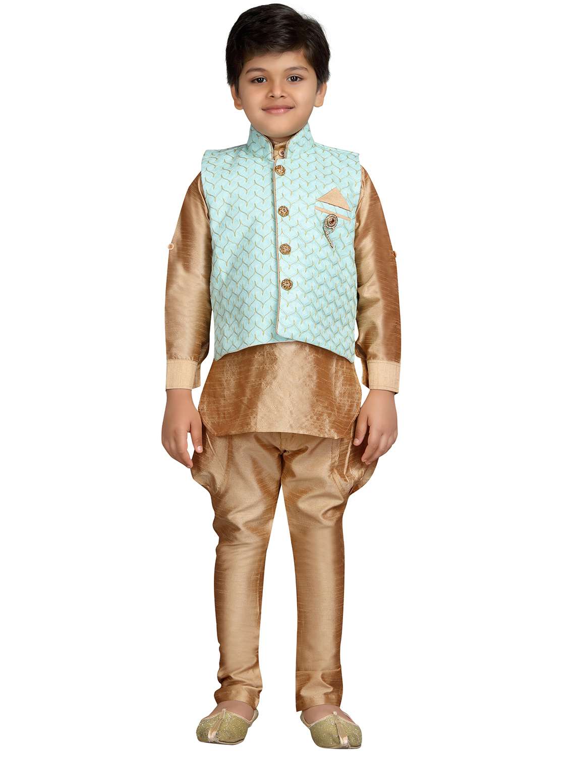 green silk kurta set