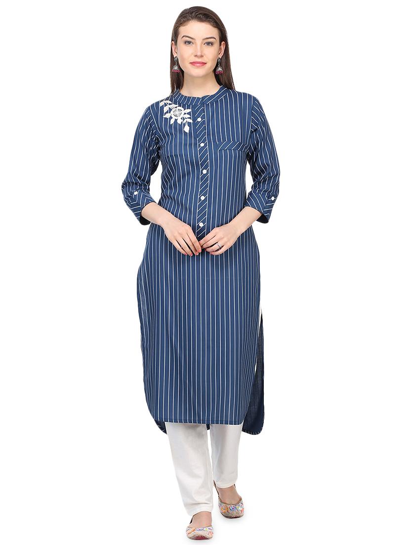 striped printed high-low kurta - 16335323 - Zoom Image - 0