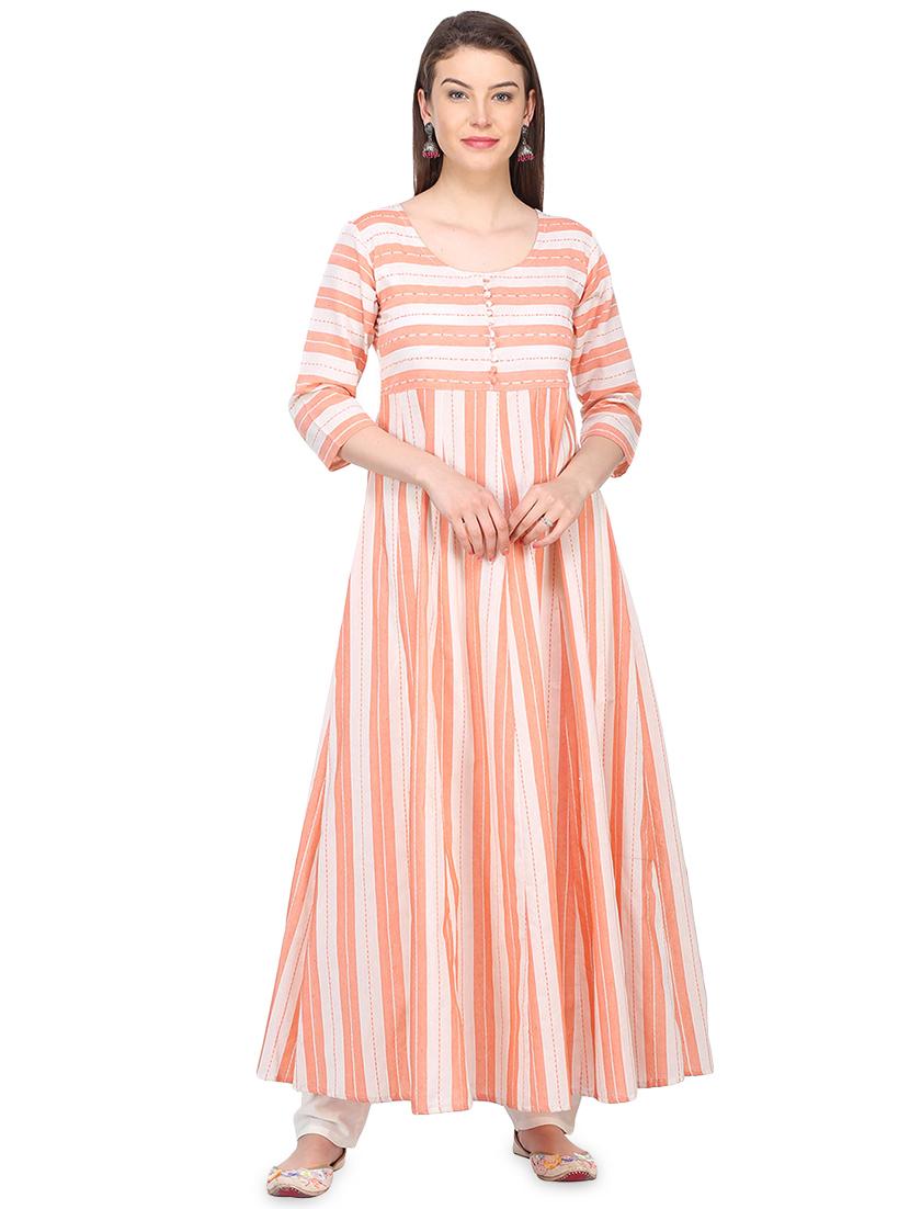 contrast striped flared kurta - 16335332 -  Zoom Image - 0