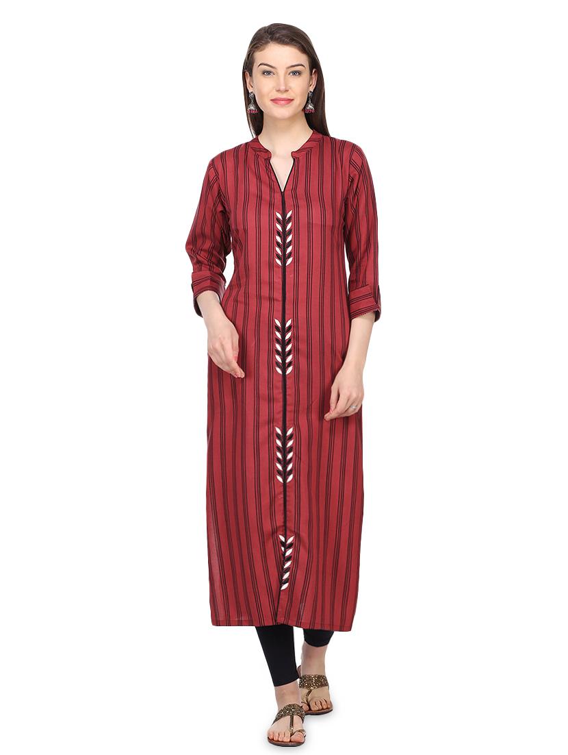 striped printed a-line kurta - 16335336 - Zoom Image - 0