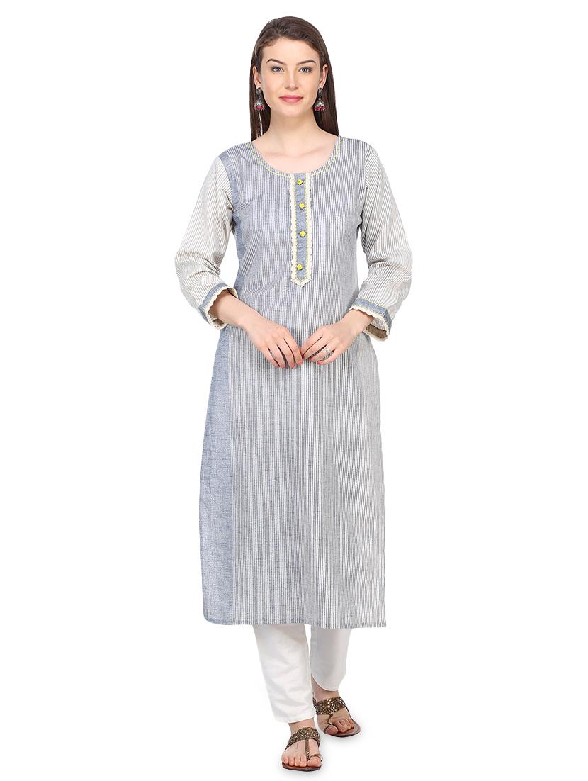 striped printed straight kurta - 16335345 -  Zoom Image - 0