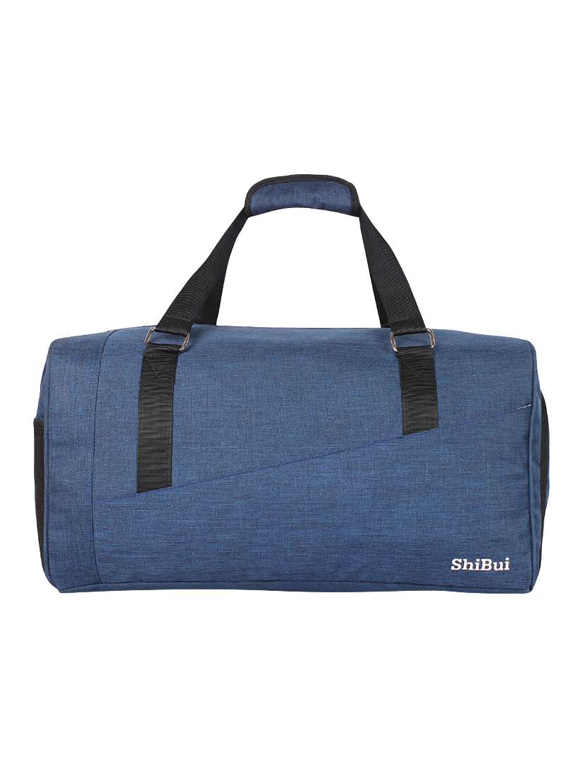 blue polyester dufflebag