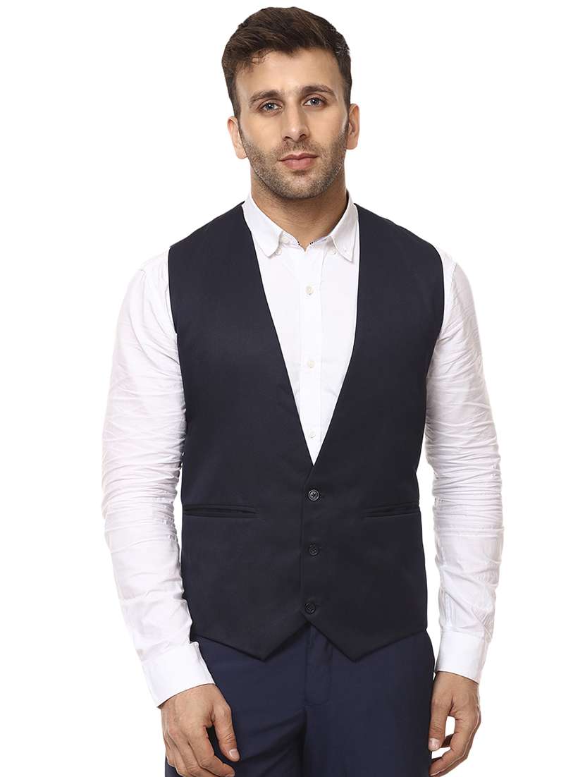 navy blue solid waist coat