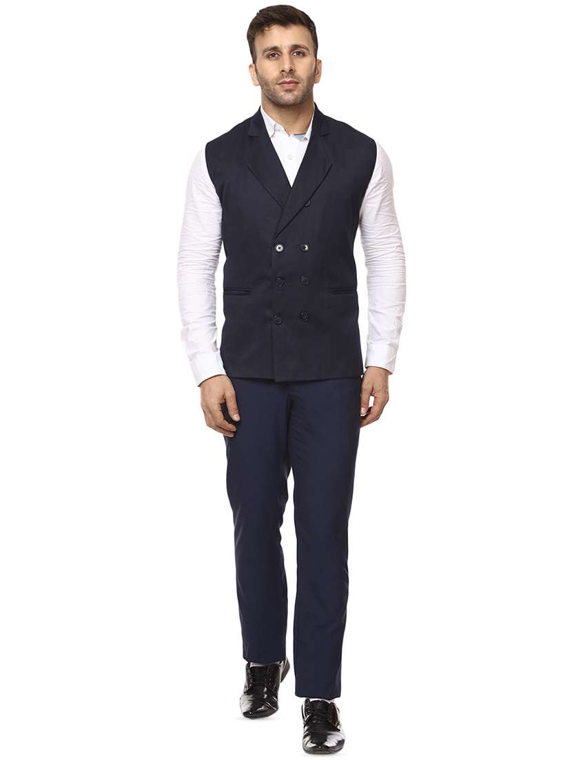 navy blue solid waist coat - 16336473 -  Standard Image - 3