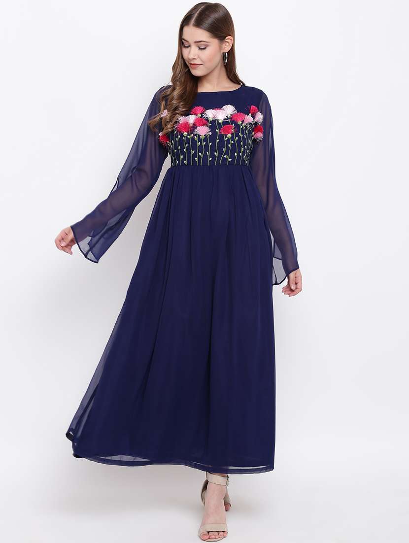 slit sleeved embroidered maxi dress