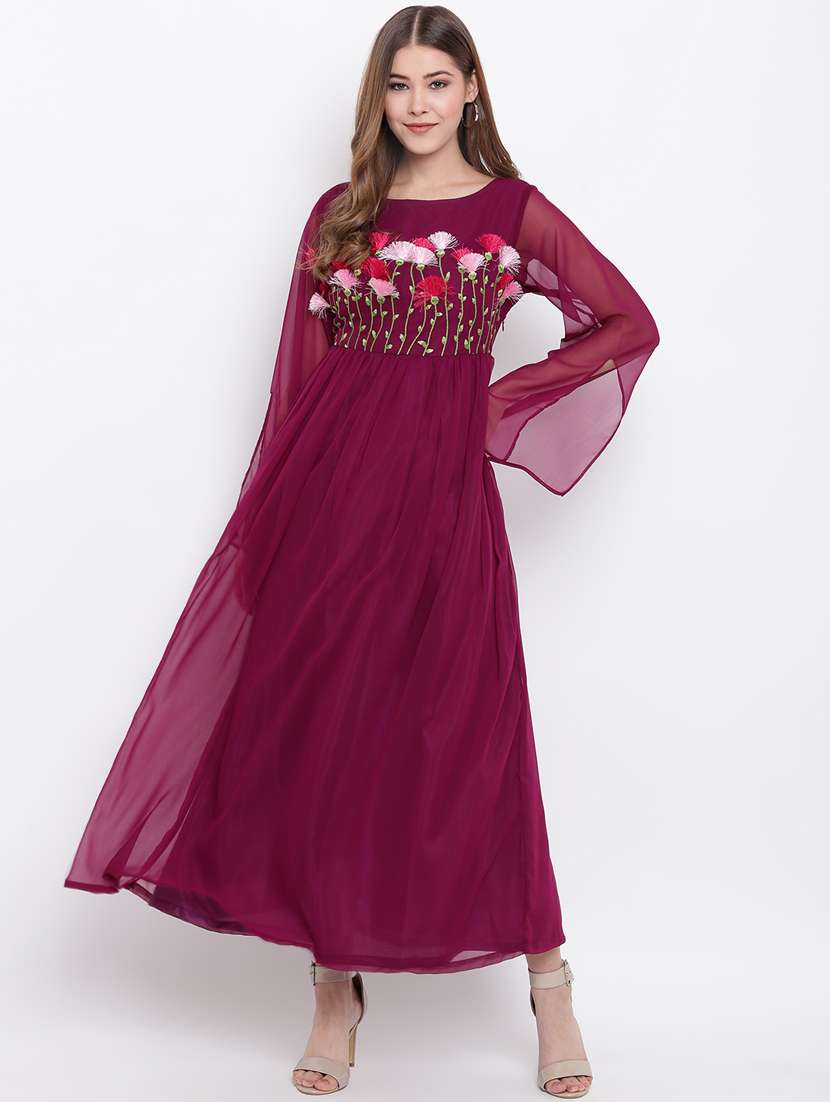 slit sleeved embroidered maxi dress