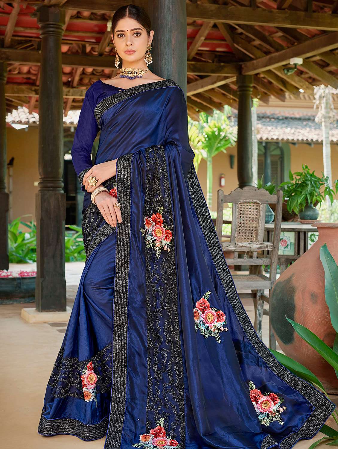 embroidered printed saree with blouse