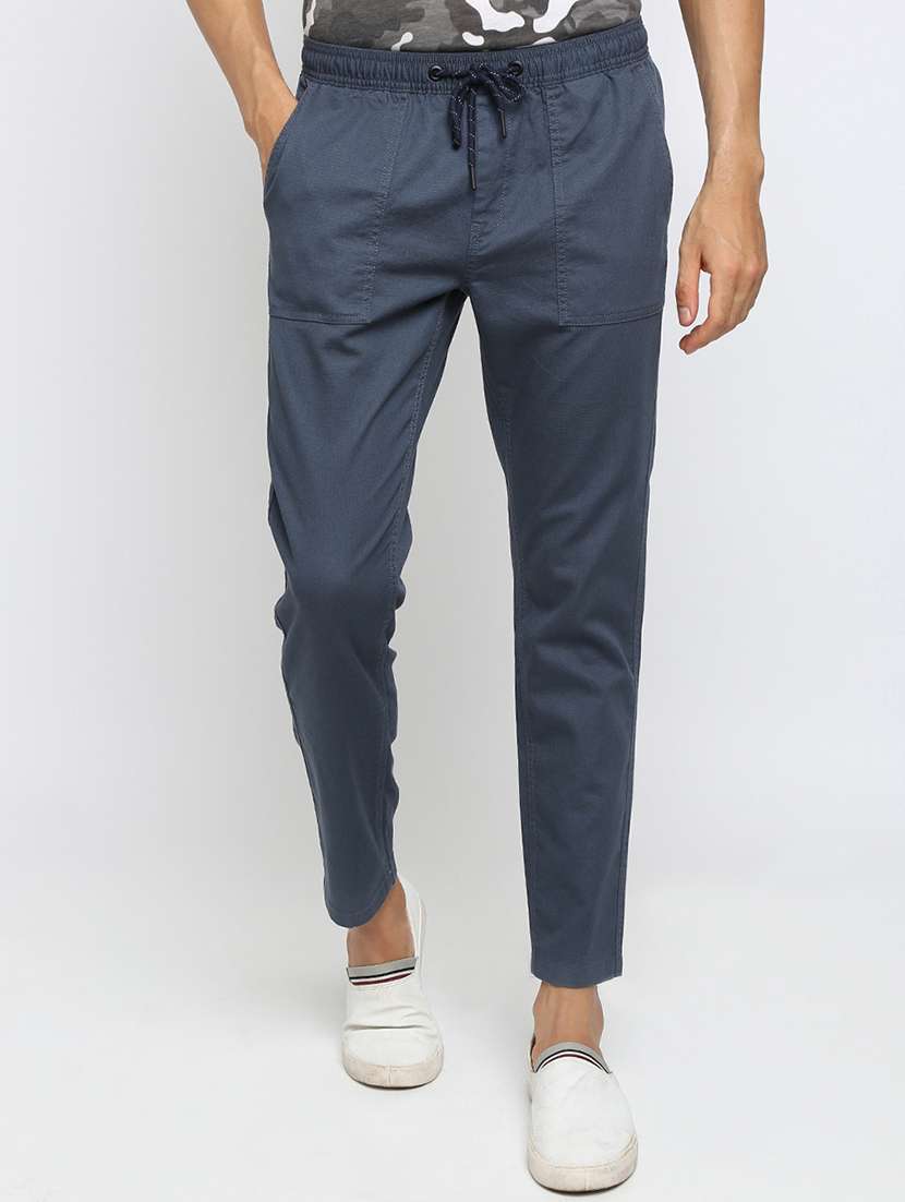 navy blue solid full length track pant