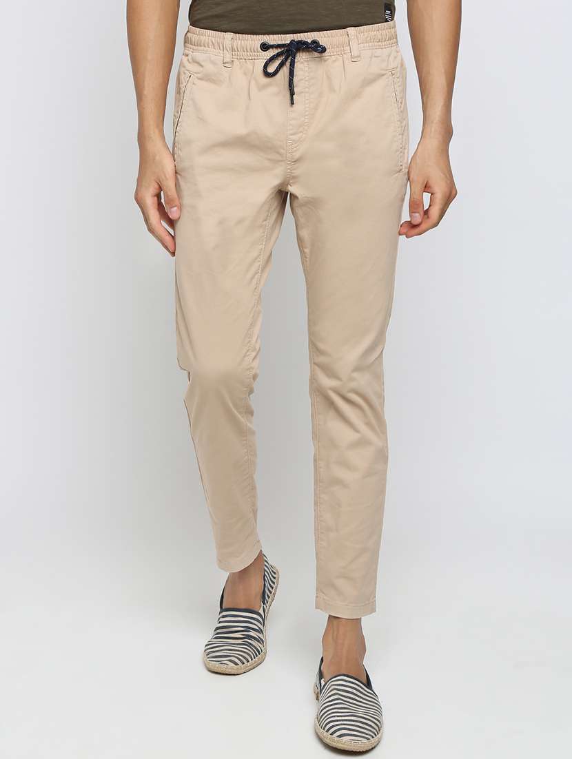 beige solid full length track pant