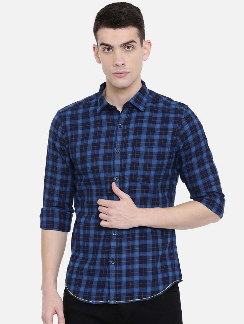 blue checkered casual shirt - 16337767 -  Zoom Image - 0