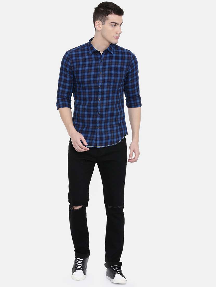 blue checkered casual shirt - 16337767 - Standard Image - 3