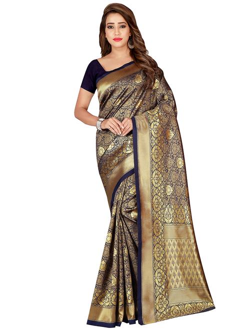 floral zari motif banarasi saree with blouse - 16339358 - Standard Image - 0