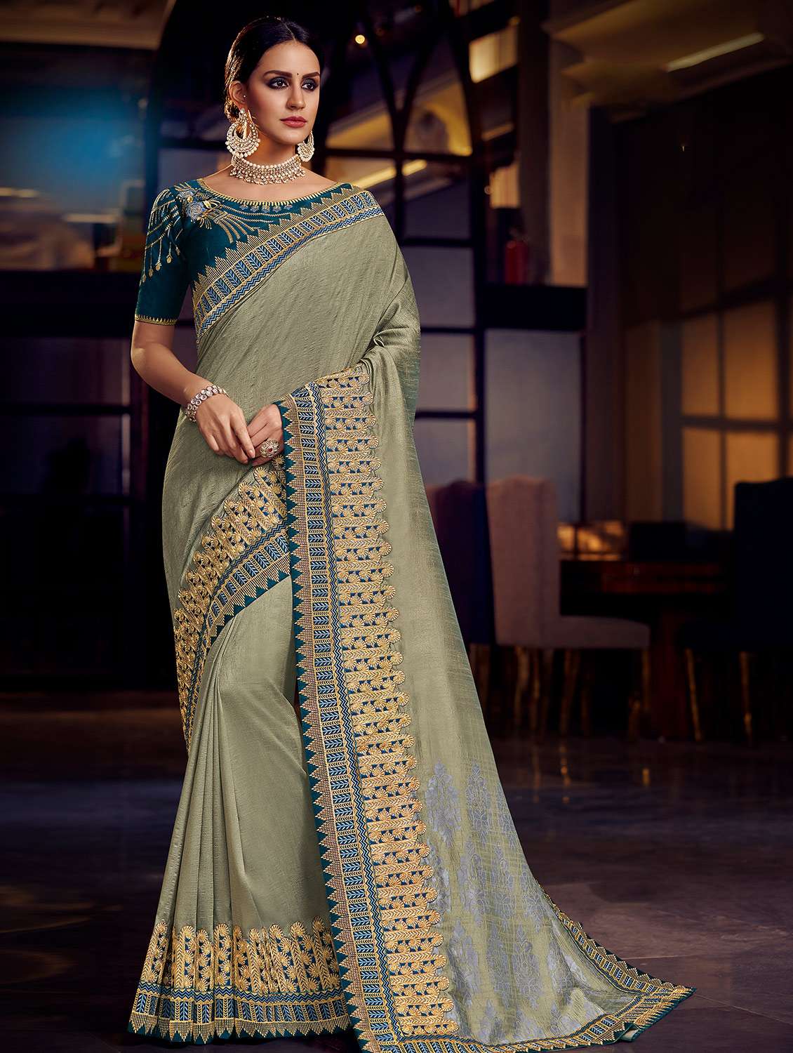 floral embroidered saree with blouse
