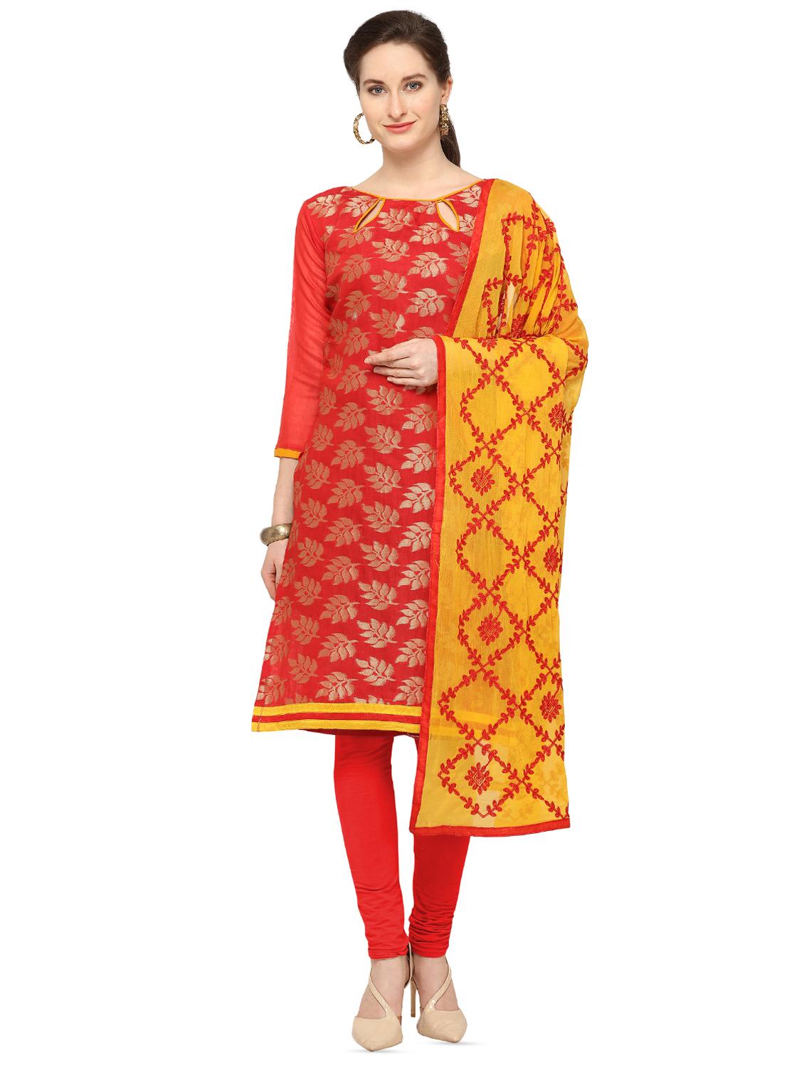 zari motifs unstitched churidaar suit - 16340722 -  Zoom Image - 0