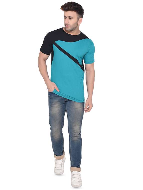 blue color block t-shirt - 16341781 - Standard Image - 3