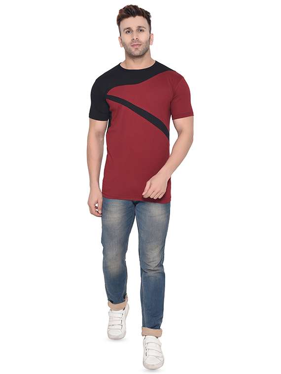 maroon color block t-shirt - 16341782 -  Standard Image - 3