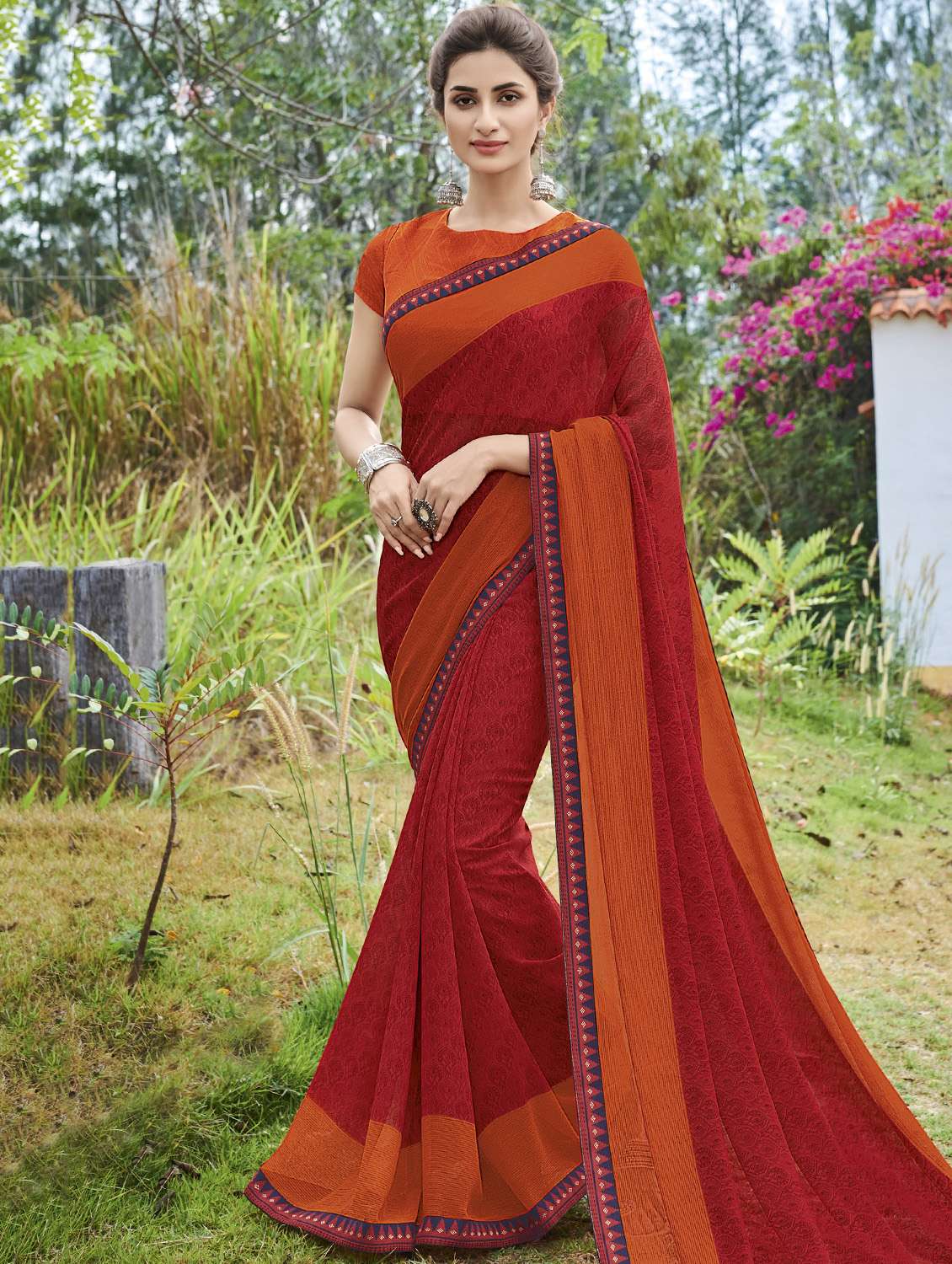 lace border printed saree with blouse