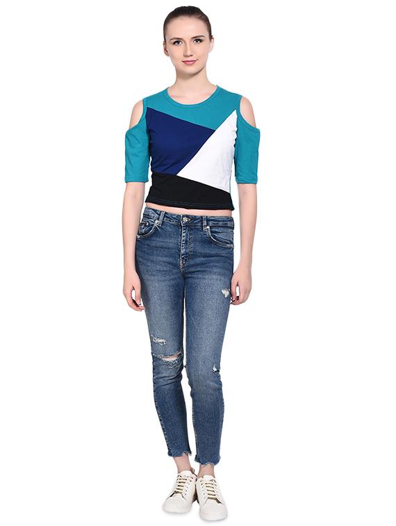 cold shoulder color block tee - 16341862 - Standard Image - 3