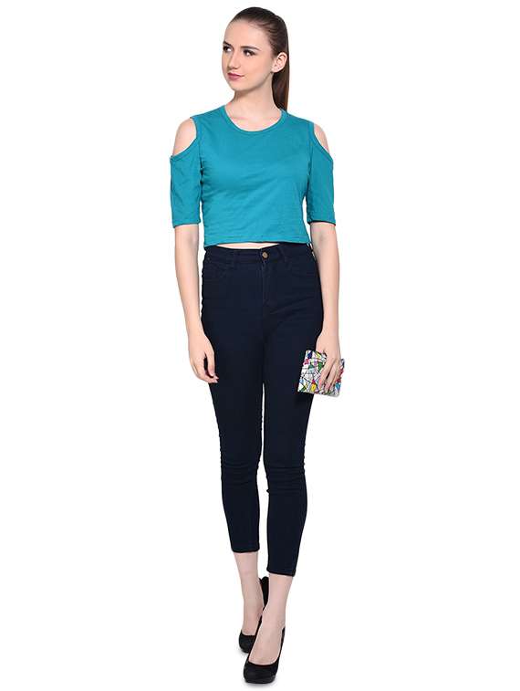 cold shoulder solid crop tee - 16341864 -  Standard Image - 3