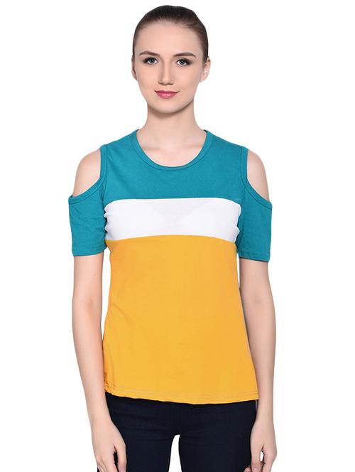 cold shoulder color block tee  - 16341866 -  Standard Image - 0