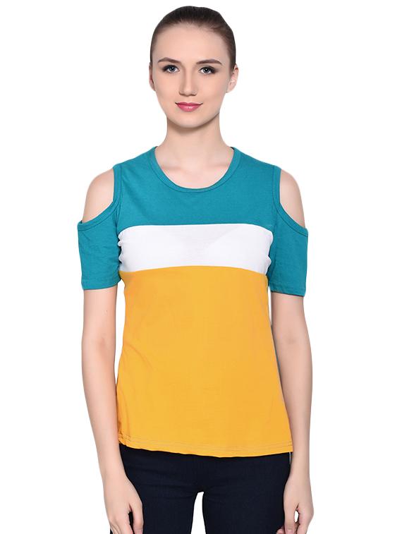 cold shoulder color block tee  - 16341866 -  Zoom Image - 0