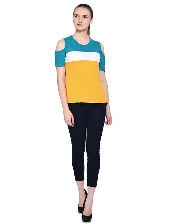 cold shoulder color block tee - 16341866 - Standard Image - 3