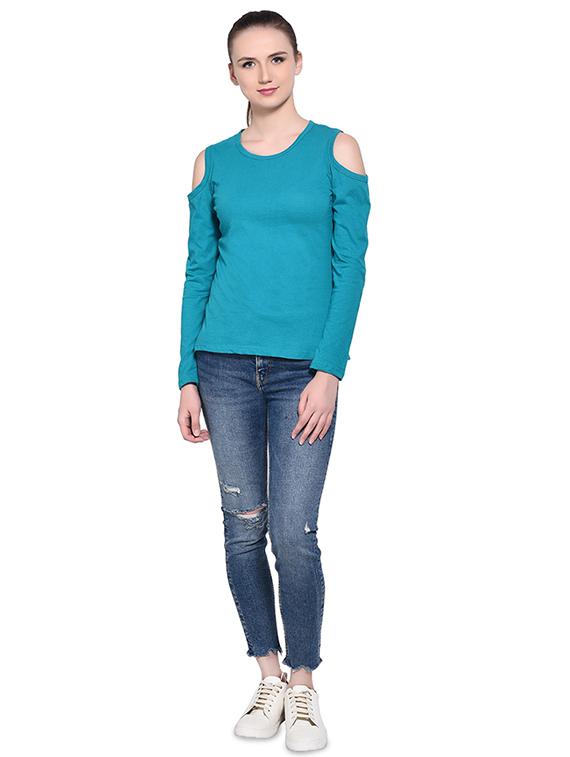cold shoulder solid tee - 16341868 - Standard Image - 3