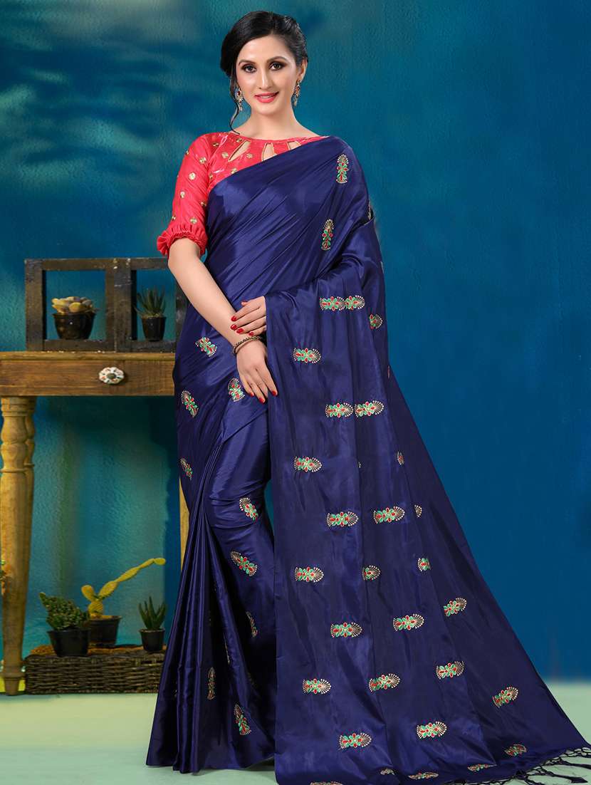 floral embroidered saree with blouse