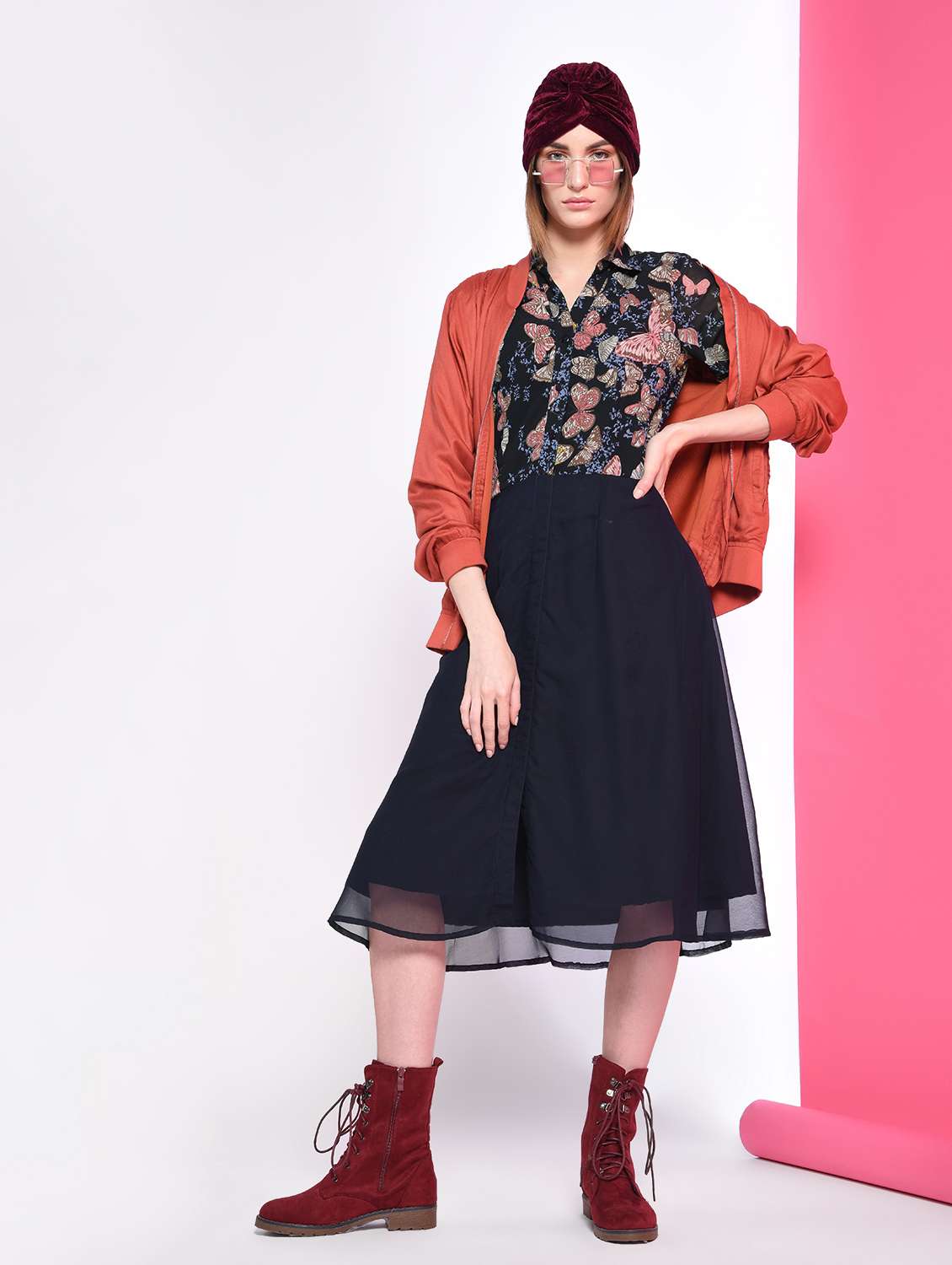 butterfly print flared dress