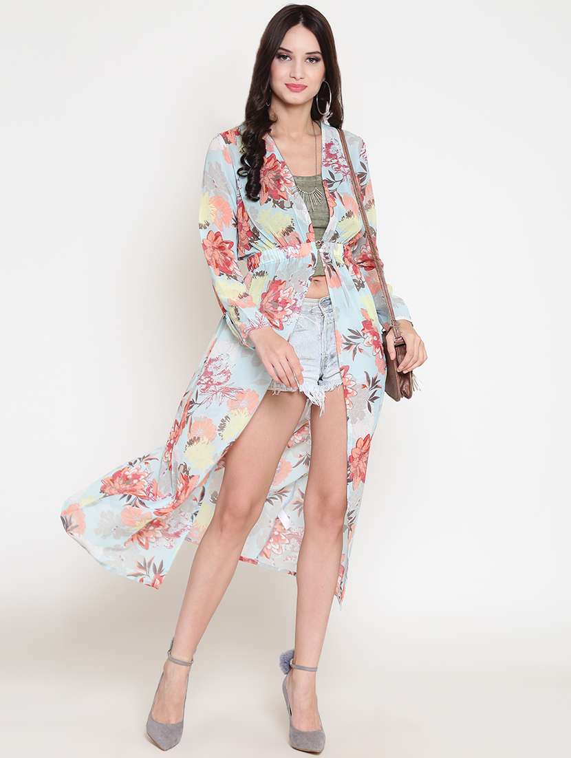 Buy online Buckle Detail Floral Long Line Shrug from Capes