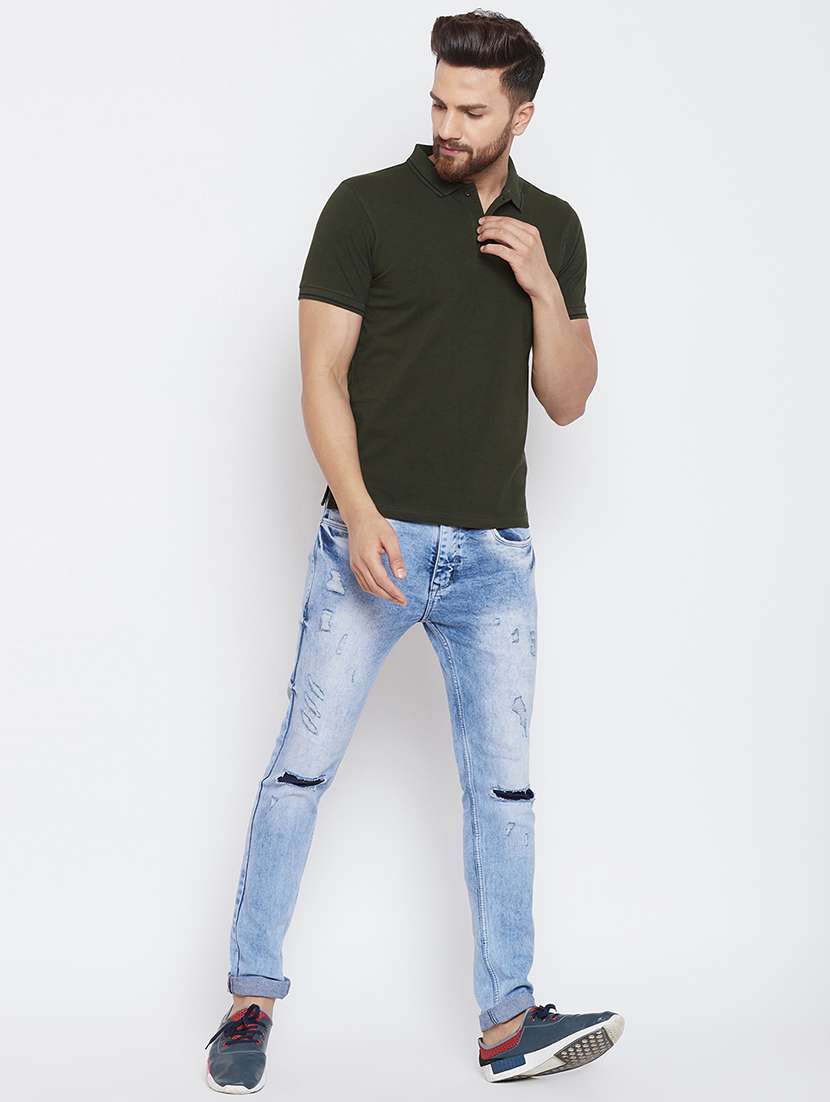 olive green solid polo t-shirt - 16345133 - Standard Image - 3