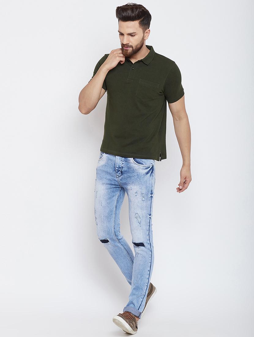 olive green solid polo t-shirt - 16345147 - Standard Image - 3