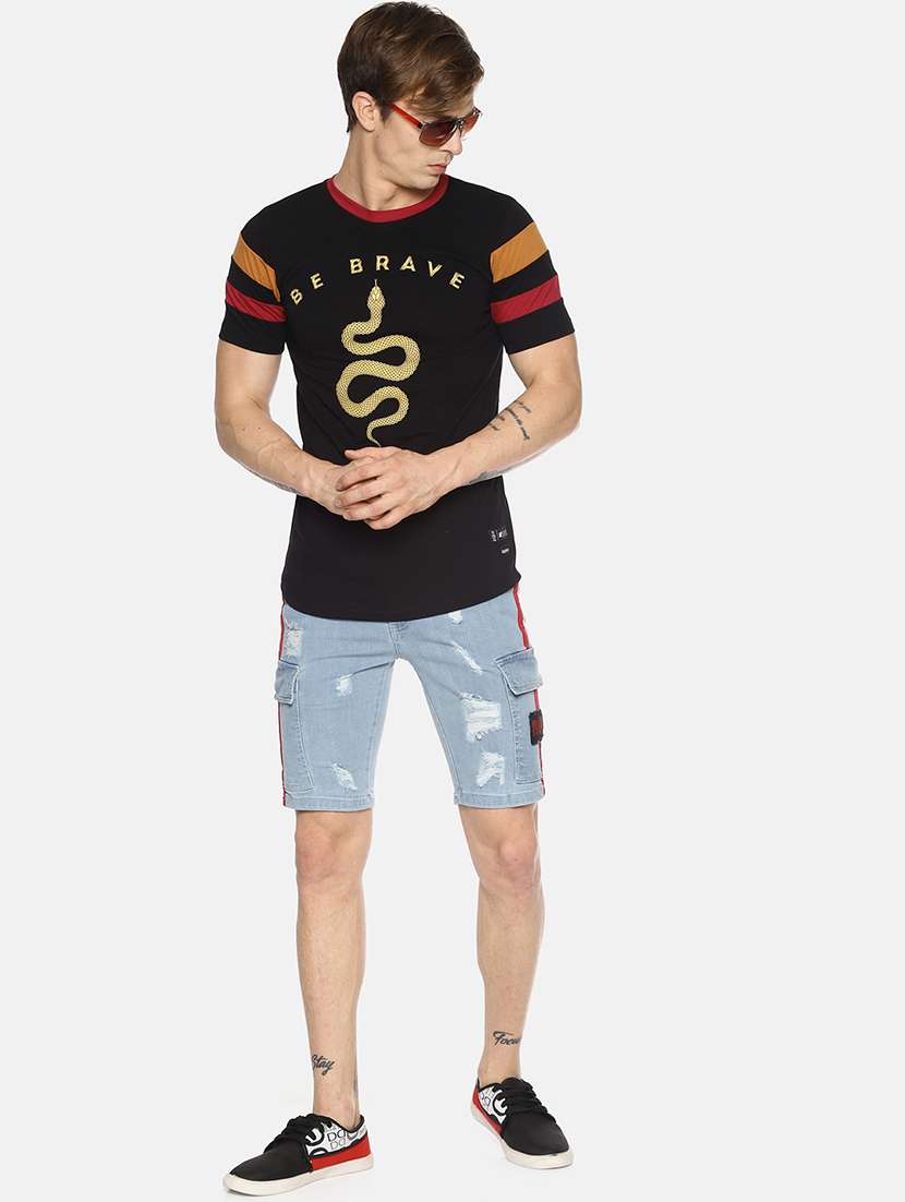 light blue side striped ripped denim shorts - 16345296 - Standard Image - 3