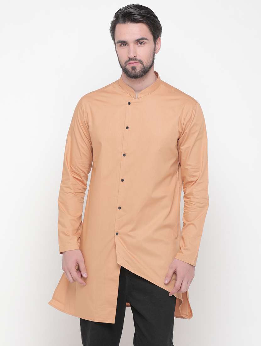 orange solid asymmetric kurta  